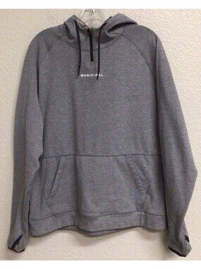 Municipal Training Camp Hoodie Mens Medium Logo Spellout Gym Exercise $109 Gray